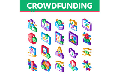 Crowdfunding Business Isometric Icons Set Vector