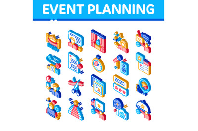 Event Party Planning Isometric Icons Set Vector