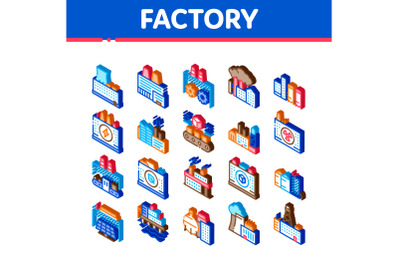 Factory Industrial Isometric Icons Set Vector