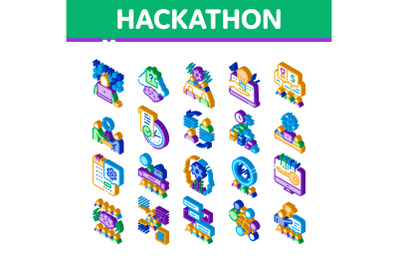 Hackathon Development Isometric Icons Set Vector