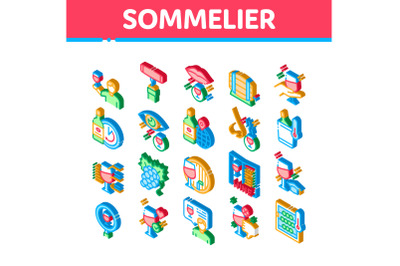 Sommelier Wine Tasting Isometric Icons Set Vector