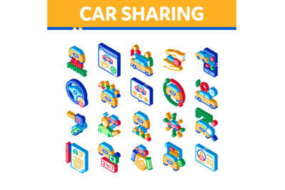 Car Sharing Business Isometric Icons Set Vector