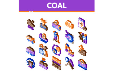 Coal Mining Equipment Isometric Icons Set Vector