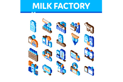 Milk Factory Product Isometric Icons Set Vector