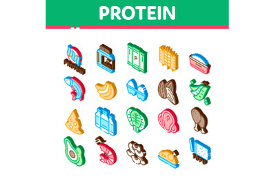 Protein Food Nutrition Isometric Icons Set Vector