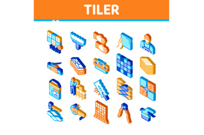 Tiler Work Equipment Isometric Icons Set Vector