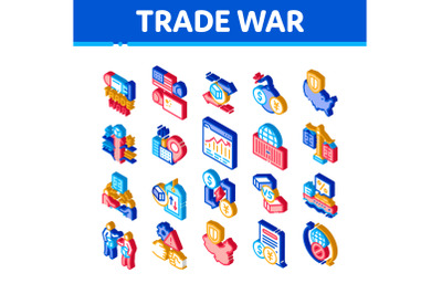 Trade War Business Isometric Icons Set Vector