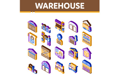 Warehouse And Storage Isometric Icons Set Vector