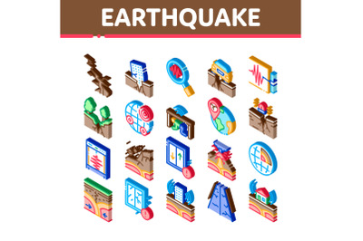 Earthquake Disaster Isometric Icons Set Vector