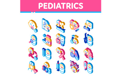 Pediatrics Medical Isometric Icons Set Vector