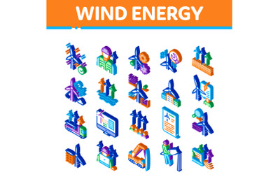 Wind Energy Technicians Isometric Icons Set Vector