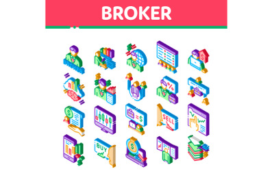 Broker Advice Business Isometric Icons Set Vector