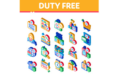 Duty Free Shop Store Isometric Icons Set Vector