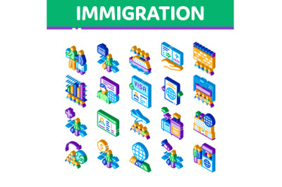 Immigration Refugee Isometric Icons Set Vector