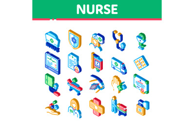 Nurse Medical Aid Isometric Icons Set Vector