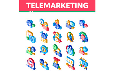 Telemarketing Sale Isometric Icons Set Vector