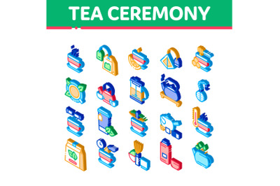 Tea Ceremony Tradition Isometric Icons Set Vector