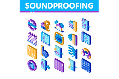 Soundproofing Building Isometric Icons Set Vector