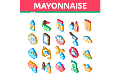 Mayonnaise Spice Sauce Isometric Icons Set Vector