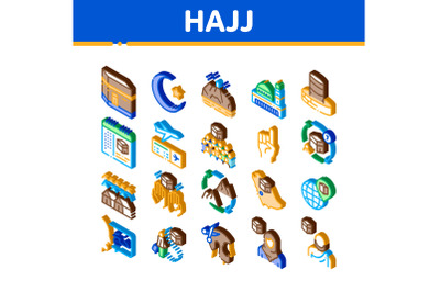 Hajj Islamic Religion Isometric Icons Set Vector