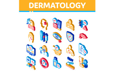 Dermatology Skin Care Isometric Icons Set Vector