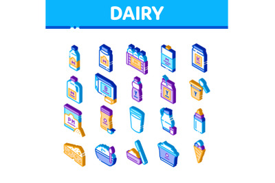 Dairy Drink And Food Isometric Icons Set Vector