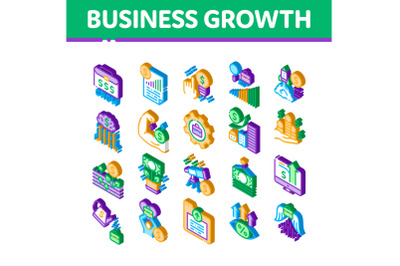 Business Growth Isometric Icons Set Vector