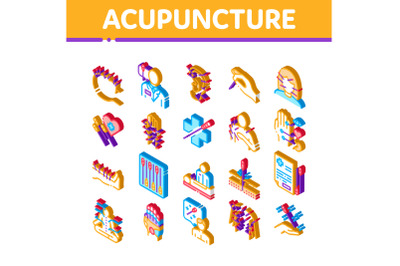 Acupuncture Therapy Isometric Icons Set Vector