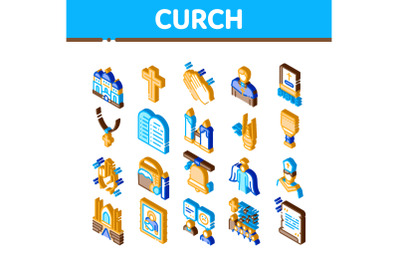 Church Christianity Isometric Icons Set Vector