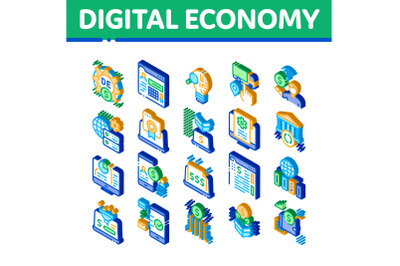 Digital Economy Isometric Icons Set Vector