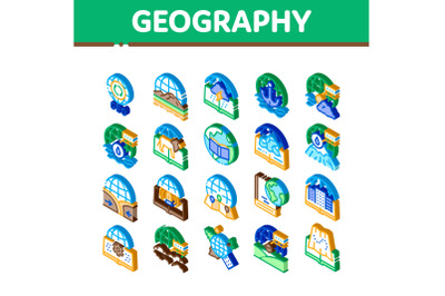 Geography Education Isometric Icons Set Vector