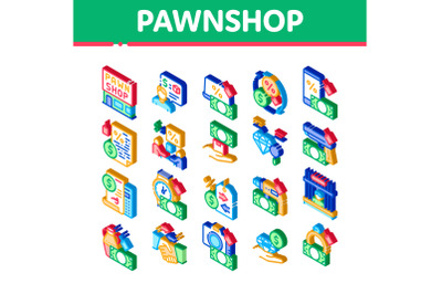 Pawnshop Exchange Isometric Icons Set Vector