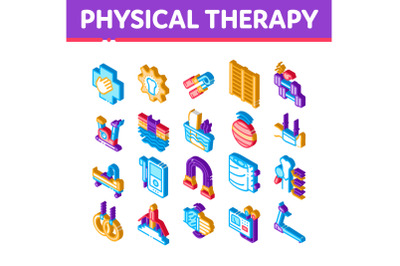 Physical Therapy Isometric Icons Set Vector