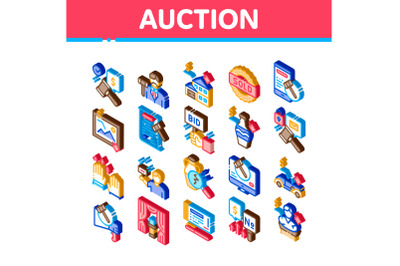 Auction Buying Isometric Icons Set Vector