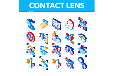 Contact Lens Accessory Isometric Icons Set Vector