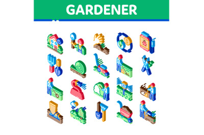 Gardener Instrument Isometric Icons Set Vector