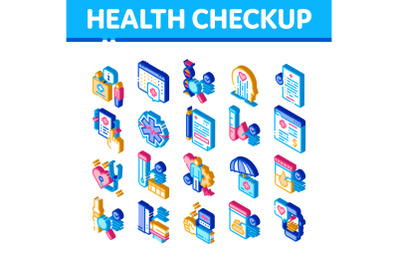 Health Checkup Medical Isometric Icons Set Vector