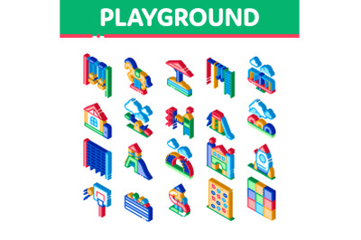 Playground Children Isometric Icons Set Vector