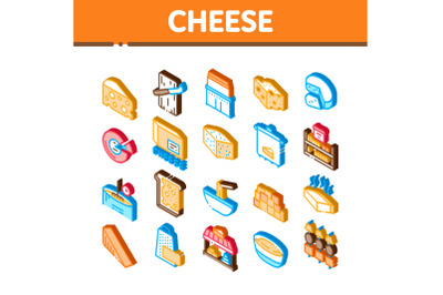 Cheese Dairy Food Isometric Icons Set Vector