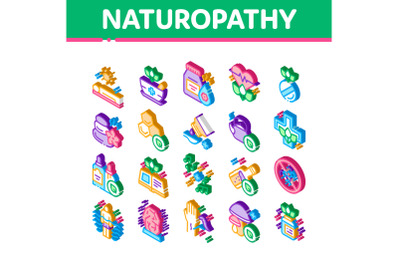 Traditional Naturopathy Isometric Icons Set Vector