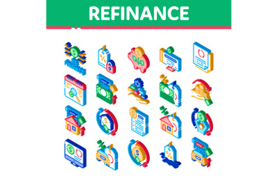 Refinance Financial Isometric Icons Set Vector