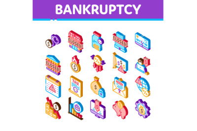 Bankruptcy Business Isometric Icons Set Vector