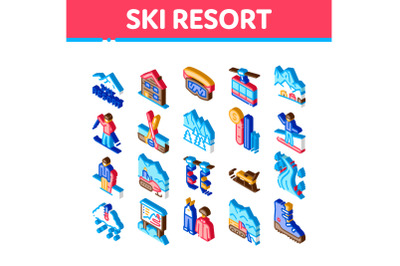 Ski Resort Vacation Isometric Icons Set Vector