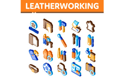 Leatherworking Job Isometric Icons Set Vector