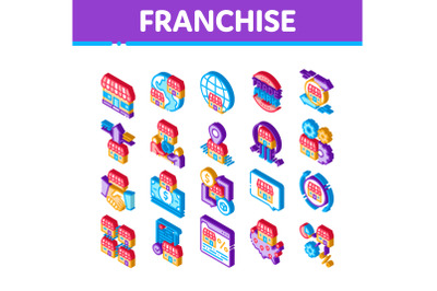 Franchise Business Isometric Icons Set Vector