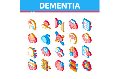 Dementia Brain Disease Isometric Icons Set Vector