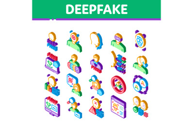 Deepfake Face Fake Isometric Icons Set Vector