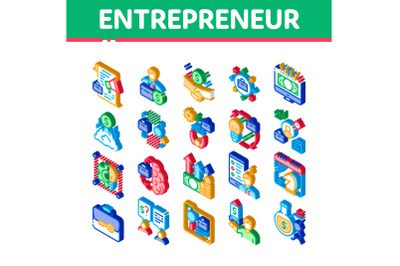 Entrepreneur Business Isometric Icons Set Vector