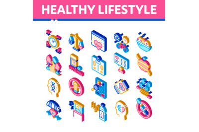 Healthy Lifestyle Isometric Icons Set Vector