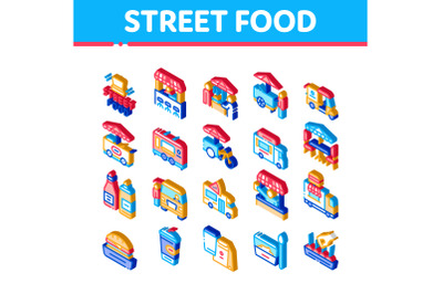 Street Food And Drink Isometric Icons Set Vector